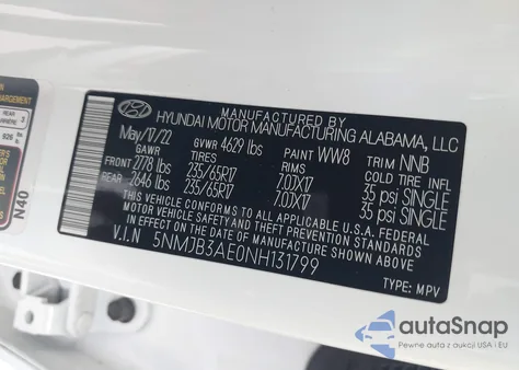 2022 Hyundai Tucson Sel z USA, uszkodzony, nr VIN 5NMJB3AE0NH131799